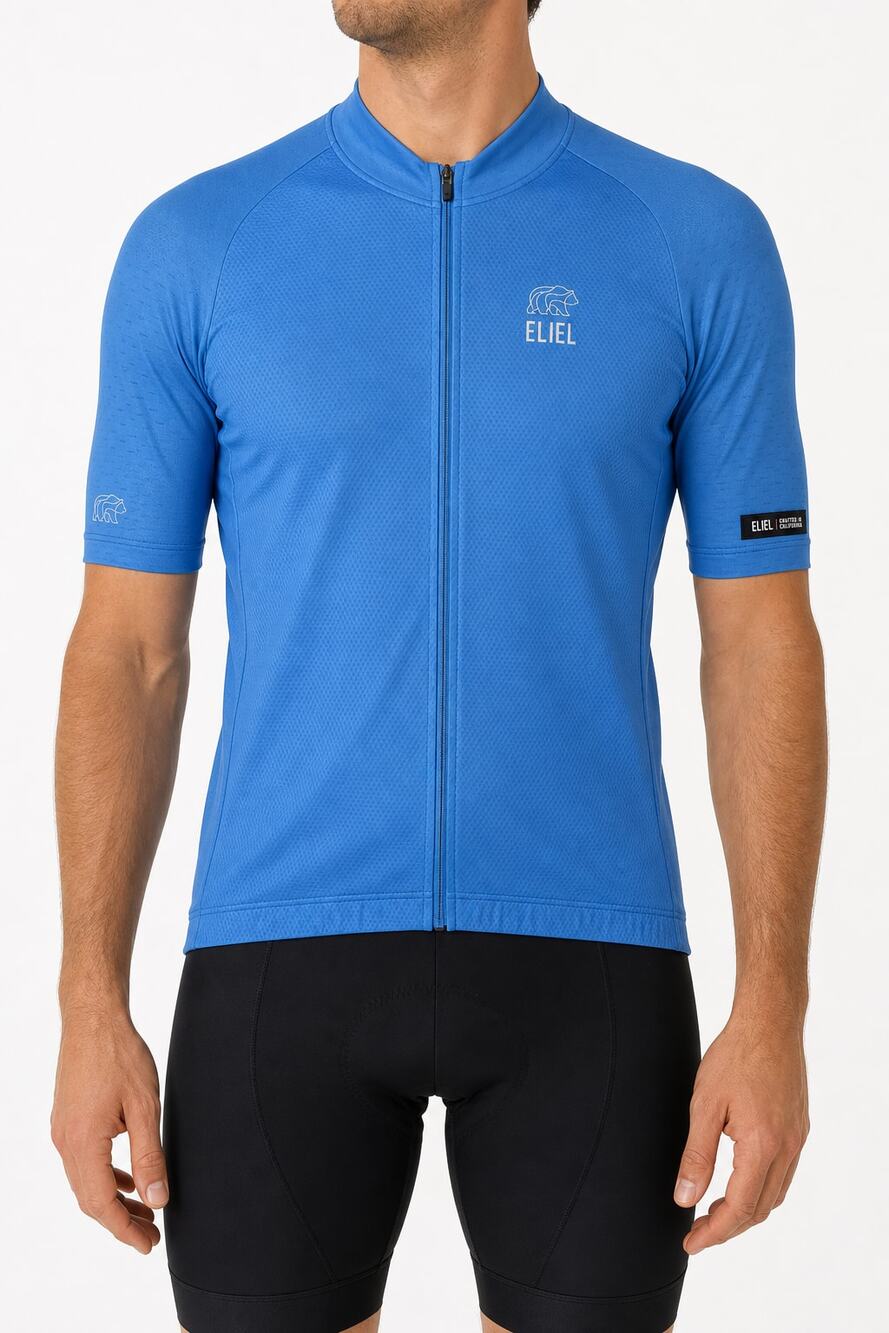 Eliel Men's Blue Full-Zip Cycling Road Mountain Bike Jersey Short Sleeve Size L